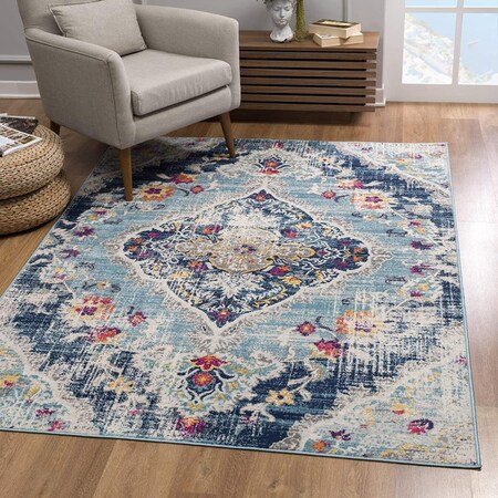 Palacedesigns 2 x 5 ft. Distressed Medallion Rectangle Rug Blue PA3104689